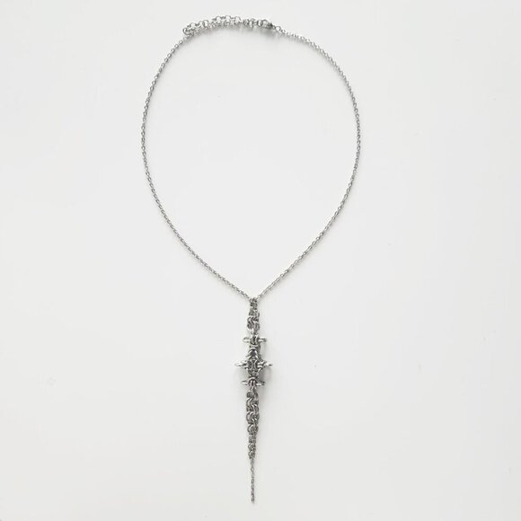 Gothic long silver rosary necklace ✦ Unique long medieval chainmaille necklace ✦ - Picture 5 of 8